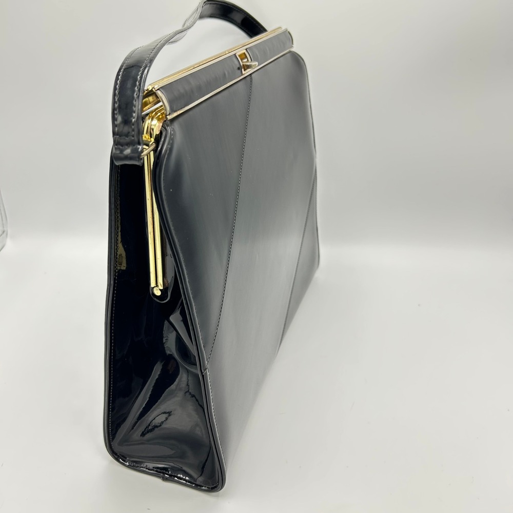 Vintage Life Stride Black Patent Leather Handbag Gold Hardware Purse - Picture 6 of 14